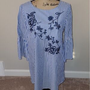 Jealous Tomato Embroidered Striped Dress with bell sleeves